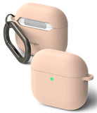 AirPods 5 / 4 Case | Silicone Case - AirPods 4 Case - Two light pink silicone AirPods 4 cases, one with a dark metal carabiner, against a white background.