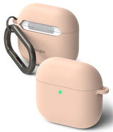 AirPods 5 / 4 Case | Silicone Case - AirPods 4 Case - Two light pink silicone AirPods 4 cases, one with a dark metal carabiner, against a white background.