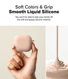AirPods 5 / 4 Case | Silicone Case - AirPods 4 Case - A hand holds a soft pink silicone AirPods 4 case next to a stream of liquid silicone in the same color.