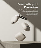 AirPods 5 / 4 Case | Silicone Case - AirPods 4 Case - Three beige silicone AirPods 4 cases floating against a neutral background with a black carabiner attached.