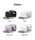 AirPods Pro 2 Case | Layered - Four color options for AirPods Pro 2 cases with carabiners in black, white, purple, and clear.