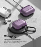 AirPods Pro 2 Case | Layered - Purple protective cases on AirPods Pro 2 charging on a wireless pad and via cable.