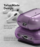 AirPods Pro 2 Case | Layered - Purple protective case on AirPods Pro 2 showing precise cutouts for strap, speaker, and port.