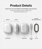 AirPods Pro 2 Case | Layered - Technical diagram showing dimensions and components of a clear AirPods Pro 2 case with accessories.