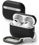 AirPods Pro 2 Case | Layered - Matte black protective case for AirPods Pro 2 with white interior, carabiner, and lanyard.