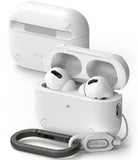 AirPods Pro 2 Case | Layered - White protective case for AirPods Pro 2 with a black carabiner and matching lanyard.