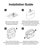 AirPods Pro 2 Case | Onyx - Four-step line art diagram showing how to apply adhesive strips and install the protective case.