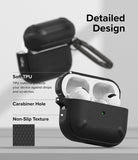 AirPods Pro 2 Case | Onyx - Black TPU case for AirPods Pro 2 highlighting soft material, carabiner hole, and textured grip.