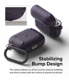 AirPods Pro 2 Case | Onyx - Purple textured case with corner bumps for stability, shown with a carabiner and close-up detail.