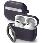 AirPods Pro 2 Case | Onyx - Dark purple textured protective case for AirPods Pro 2 with a metal carabiner and white earbuds.