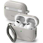 AirPods Pro 2 Case | Onyx - Textured grey protective case for AirPods Pro 2 with a black carabiner and open charging lid.