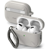 AirPods Pro 2 Case | Onyx - Textured grey protective case for AirPods Pro 2 with a black carabiner and open charging lid.
