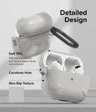 AirPods Pro 2 Case | Onyx - Labeled diagram of a textured TPU AirPods Pro 2 case highlighting material, carabiner hole, and grip.