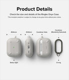 AirPods Pro 2 Case | Onyx - Technical diagram showing dimensions, status light, carabiner hole, and included carabiner.
