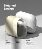 AirPods Pro 2 Case | Silicone - Diagram showing oil coating, liquid silicon, and polycarbonate layers of a protective case.