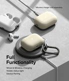 AirPods Pro 2 Case | Silicone - Beige silicone cases for AirPods Pro 2 shown with wired and wireless charging setups.