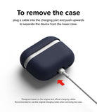 AirPods Pro 2 Case | Silicone - Instructions for removing a navy silicone case by pushing up with a charging cable.