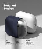 AirPods Pro 2 Case | Silicone - Diagram showing oil coating, liquid silicone, and polycarbonate layers of a protective case.