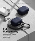 AirPods Pro 2 Case | Silicone - Navy silicone cases for AirPods Pro 2 charging via wired and wireless pads with carabiner.