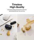AirPods Pro 2 Case | Silicone - Split view showing a black case with crumbs and a cream case with spilled liquid.
