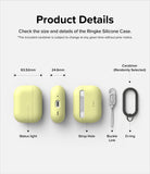 AirPods Pro 2 Case | Silicone - Diagram showing dimensions and features of a yellow silicone case with carabiner accessories.