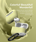 AirPods Pro 2 Case | Silicone - Yellow silicone case for AirPods Pro 2 with a black carabiner, floating in liquid splash.