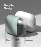 AirPods Pro 2 Case | Silicone - Diagram showing oil coating, liquid silicon, and polycarbonate layers of an AirPods case.