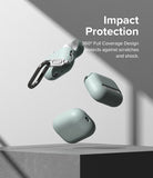 AirPods Pro 2 Case | Silicone - Three light green silicone cases floating against a grey wall with text on impact protection.