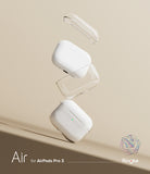 AirPods Pro 3 Case | Air - Clear protective case parts floating around white AirPods Pro 3 charging case on beige background.