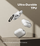 AirPods Pro 3 Case | Air - Three clear TPU cases for AirPods Pro 3 floating against a beige background with text.
