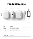 AirPods Pro 3 Case | Air - Technical diagram showing dimensions, weight, and components of a glittery clear AirPods case.