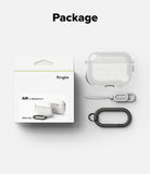AirPods Pro 3 Case | Air - Glitter clear protective case, gray lanyard, and black carabiner with retail packaging.