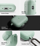 AirPods Pro 3 Case | Onyx Magnetic - Sage green textured case showing charging port, lanyard hole, and carabiner clip.