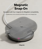 AirPods Pro 3 Case | Onyx Magnetic - Translucent AirPods case on a magnetic charger with highlighted magnet placement.