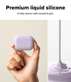 AirPods Pro 3 Case | Silicone - Hand holding a lavender silicone AirPods case next to liquid silicone being poured.