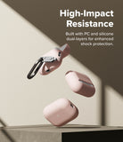 AirPods Pro 3 Case | Silicone - Three light pink silicone cases floating against a beige background with text.