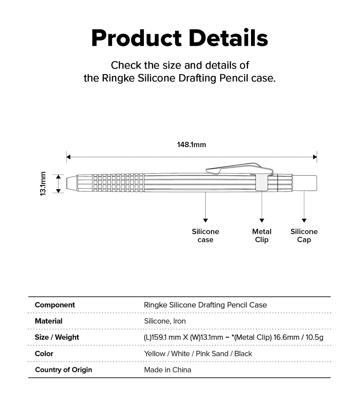Apple Pencil Pro / 2nd Generation Case | Silicone Drafting Pencil Case - Apple Pencil Pro / 2nd Generation Case - Technical diagram showing dimensions and components of the silicone pencil case.