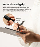 Apple Pencil Pro / 2nd Generation Case | Silicone Drafting Pencil Case - Apple Pencil Pro / 2nd Generation Case - Person holding a black silicone pencil case with engraved grip details on a tablet.