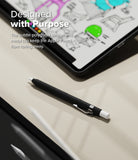 Apple Pencil Pro / 2nd Generation Case | Silicone Drafting Pencil Case - Apple Pencil Pro / 2nd Generation Case - Black silicone drafting case with a metal clip resting on a desk near a tablet.