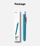Apple Pencil Pro / 2nd Generation Case | Silicone Drafting Pencil Case - Apple Pencil Pro / 2nd Generation Case - Blue silicone drafting-style case with metal clip next to its retail box.