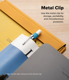Apple Pencil Pro / 2nd Generation Case | Silicone Drafting Pencil Case - Apple Pencil Pro / 2nd Generation Case - Blue silicone pencil case with a metal clip attached to a yellow folder.