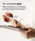 Apple Pencil Case | Silicone Drafting Grip Holder - Apple Pencil Case - Person using an Apple Pencil with a textured silicone grip, featuring a close-up of the engraved details.