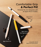 Apple Pencil Case | Silicone Drafting Grip Holder - Apple Pencil Case - Three Apple Pencils with colorful silicone grips resting on a black tablet and wooden surface.