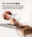 Apple Pencil Case | Silicone Drafting Grip Holder - Apple Pencil Case - Hand holding an Apple Pencil with a textured silicone grip while writing on a tablet.