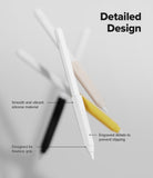 Apple Pencil Case | Silicone Drafting Grip Holder - Apple Pencil Case - White silicone drafting grip on an Apple Pencil with labels highlighting its texture and design.