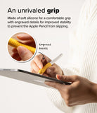 Apple Pencil Case | Silicone Drafting Grip Holder - Apple Pencil Case - Hand holding an Apple Pencil with a yellow silicone grip featuring engraved details for stability.