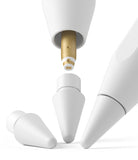 Apple Pencil | HB Tip - Exploded view of a white Apple Pencil showing the gold internal connector and replaceable HB tips.