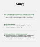 Apple Pencil | Metal Tip - FAQ list regarding compatibility, tip covers, and noise levels for Ringke Apple Pencil tips.