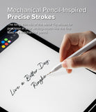 Apple Pencil | Metal Tip - Hand using an Apple Pencil with a thin metal tip to write on a tablet screen.