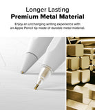 Apple Pencil | Metal Tip - Two white Apple Pencils with gold metal tips resting on a surface next to a stack of gold metal bars.